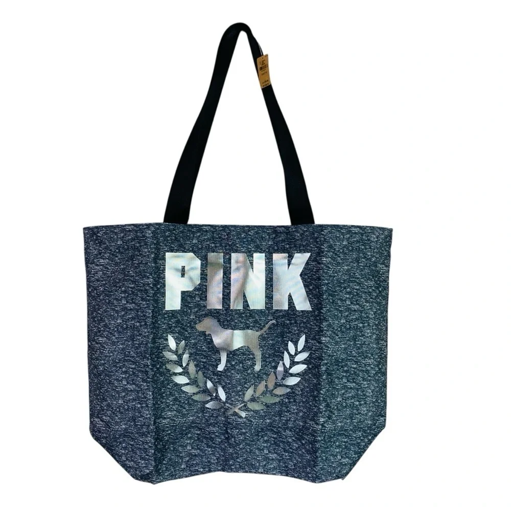 PINK Heather Grey Weekender Canvas Zip Closure Tote 21” x 15” x 7.5”